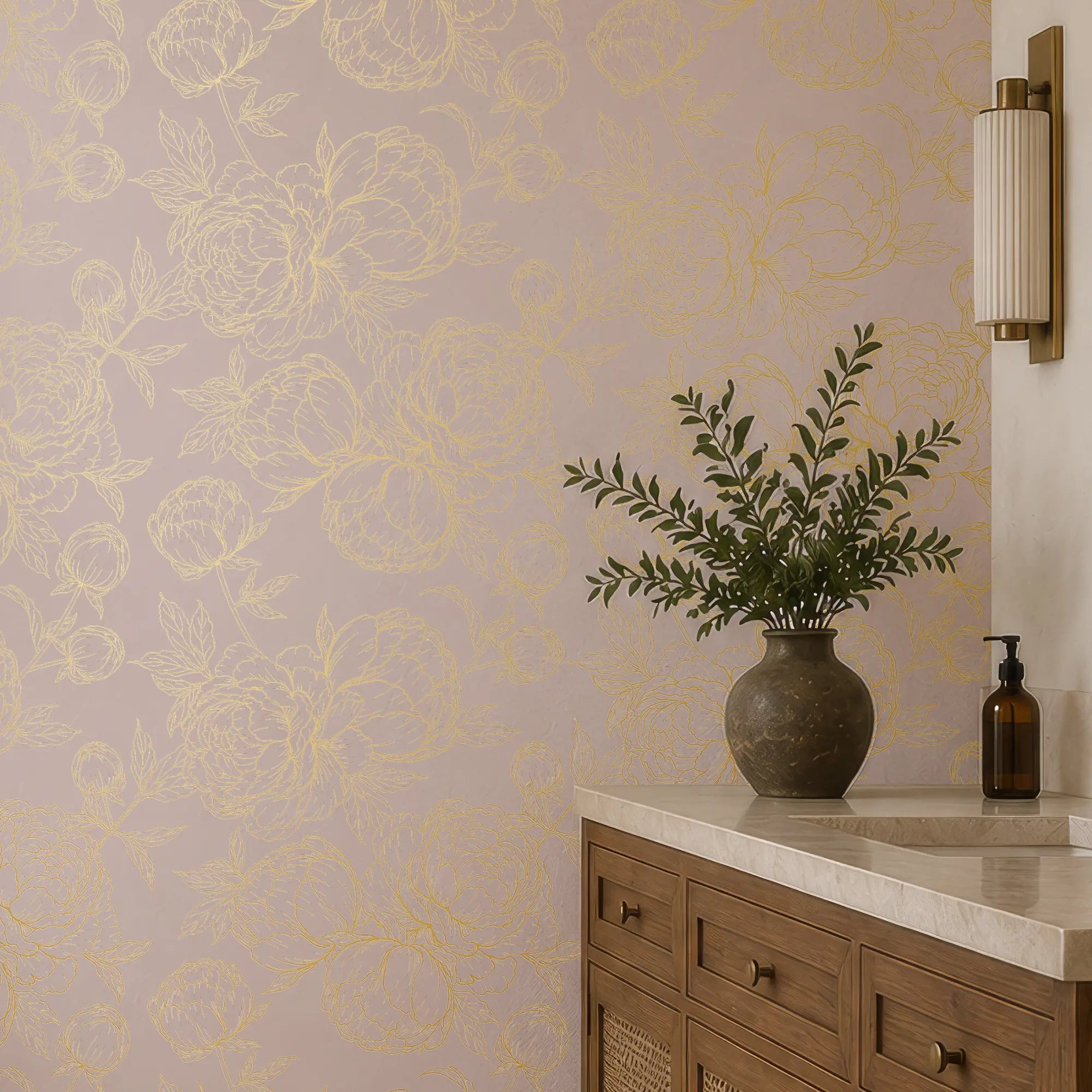 Flora Wallpaper in Lilac with Gold Foil