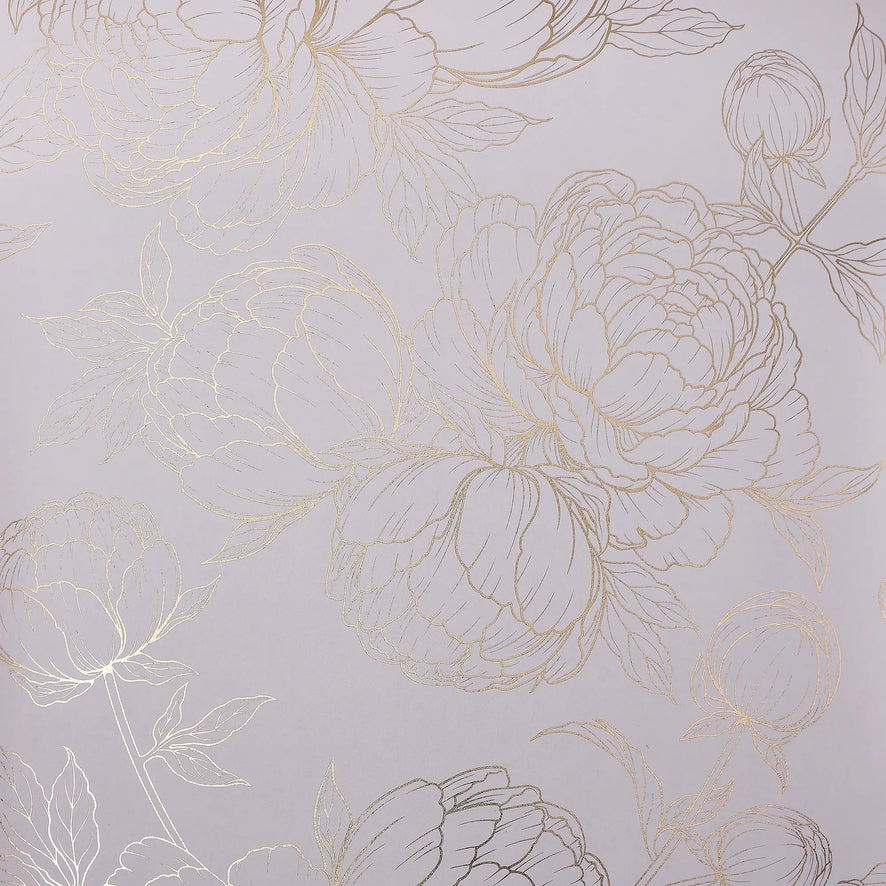 Flora Wallpaper in Lilac with Gold Foil