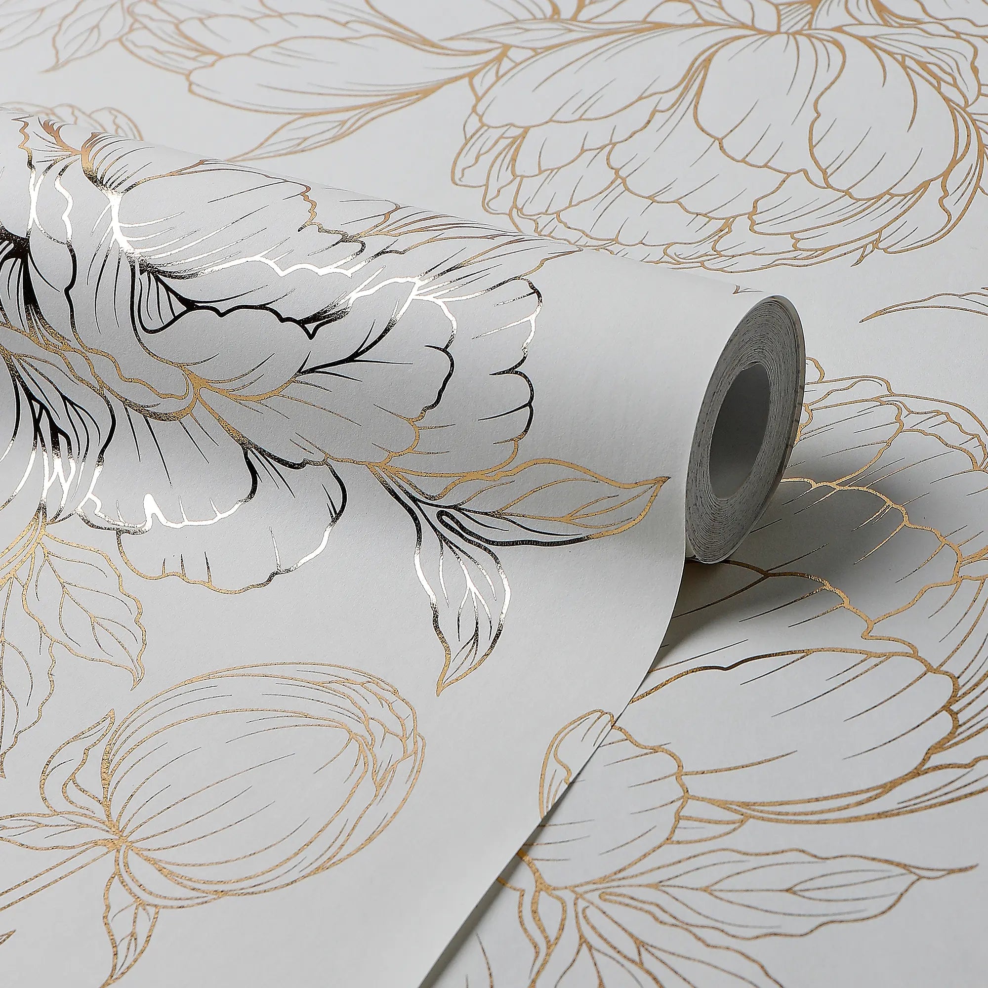 Flora Wallpaper in Off White with Gold Foil