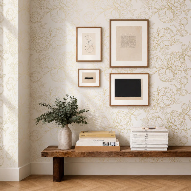 Flora Wallpaper in Off White with Gold Foil