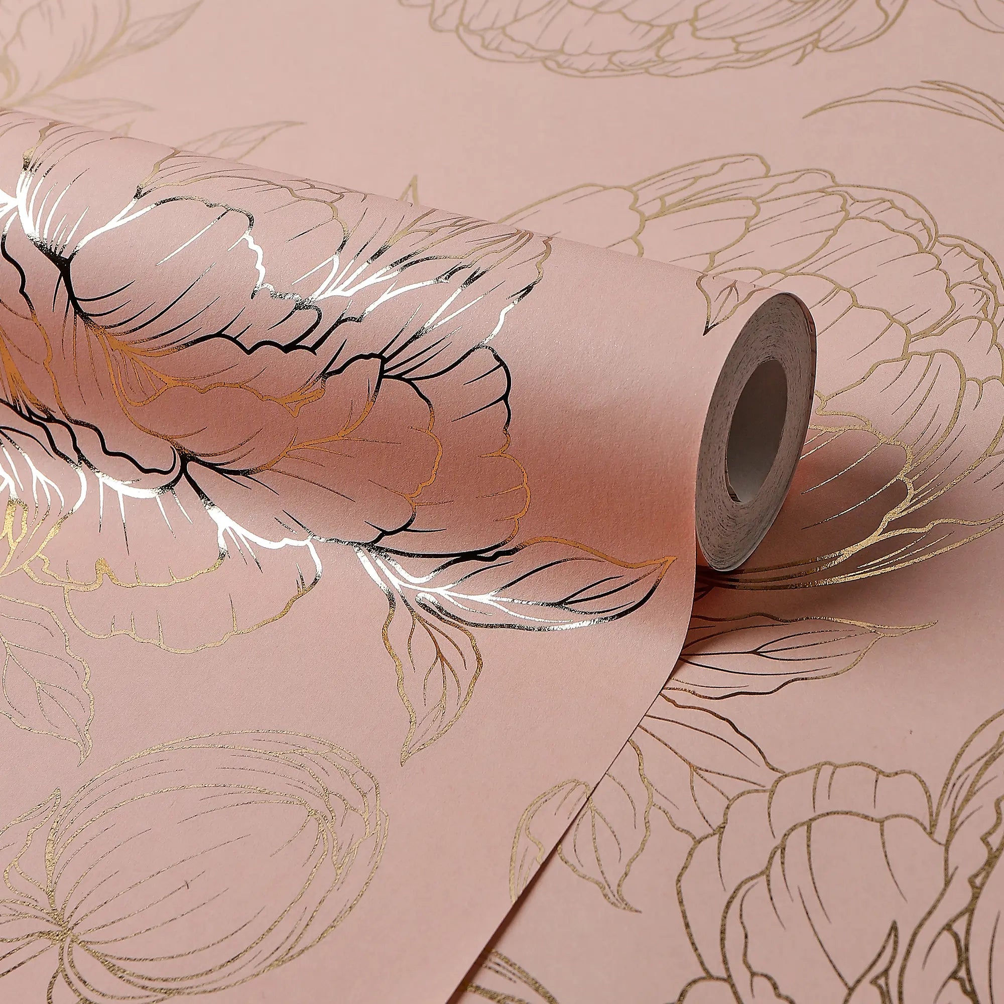 Flora Wallpaper in Pink with Gold Foil
