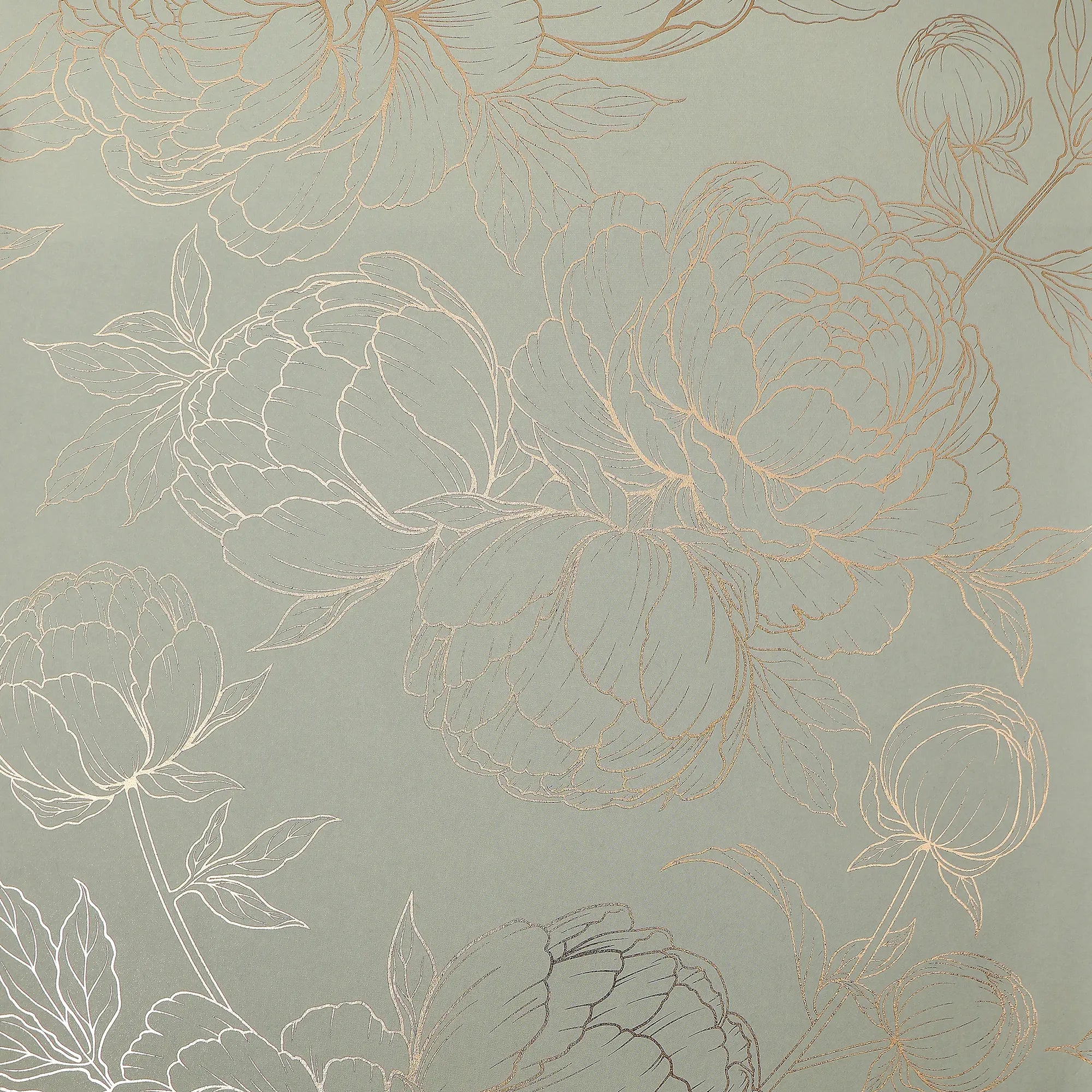Flora Wallpaper in Sage Green with Gold Foil