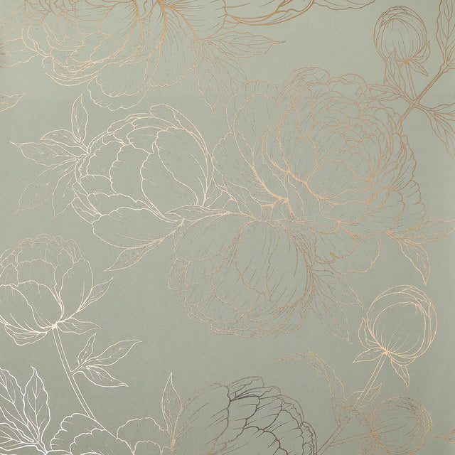Flora Wallpaper in Sage Green with Gold Foil