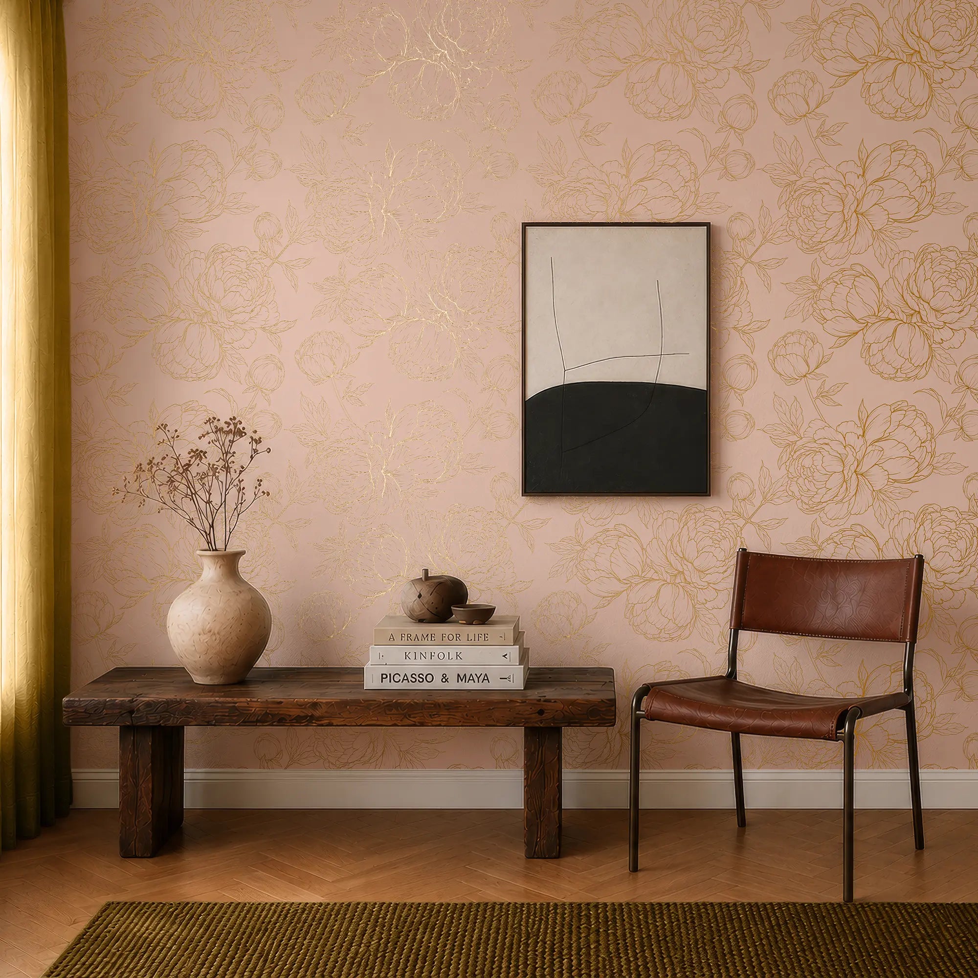 Flora Wallpaper in Pink with Gold Foil
