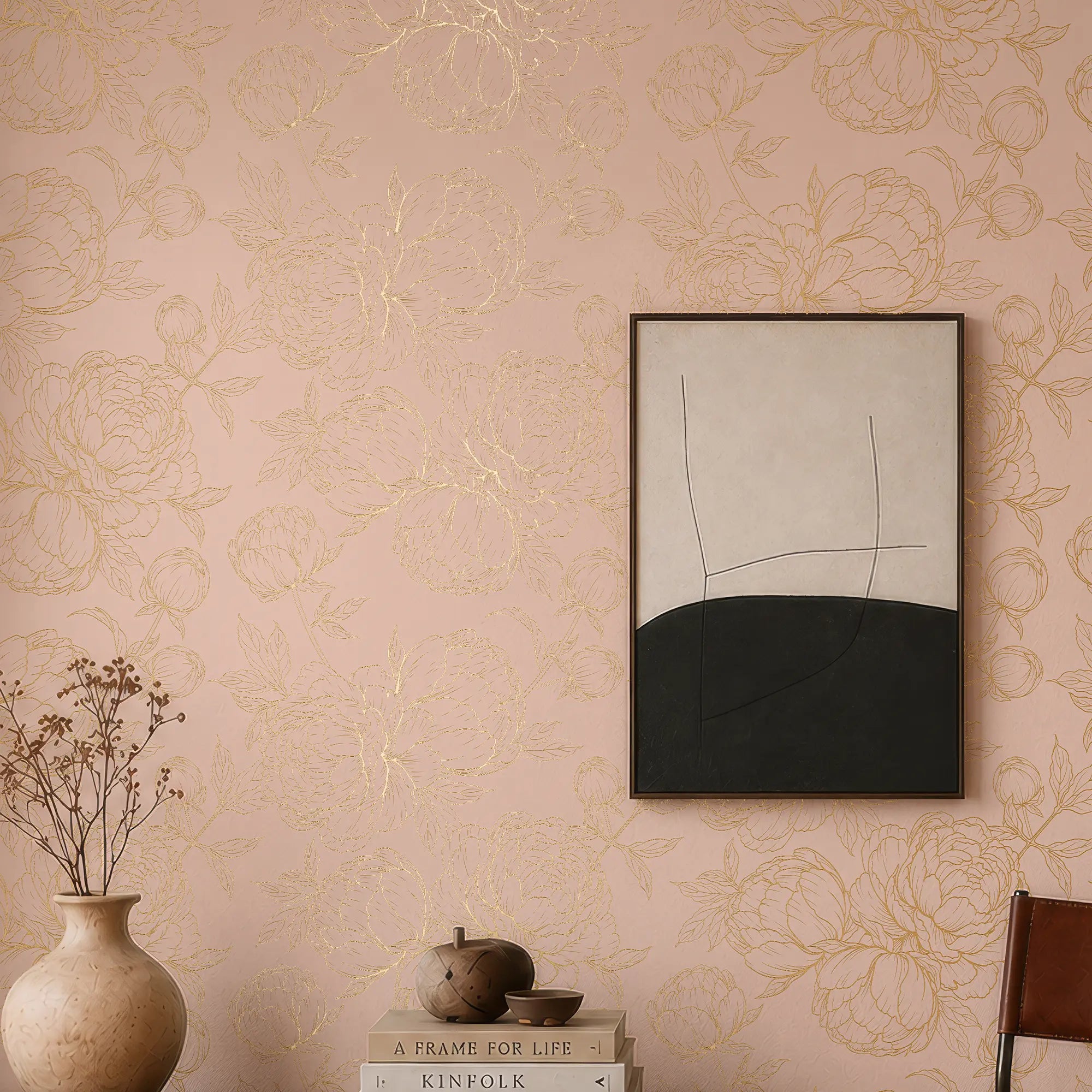 Flora Wallpaper in Pink with Gold Foil