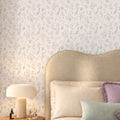 Floral Pinstripe Wallpaper in Light Pink and Pink