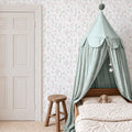 Floral Pinstripe Wallpaper in Light Pink and Soft Blue