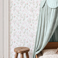 Floral Pinstripe Wallpaper in Light Pink and Soft Blue