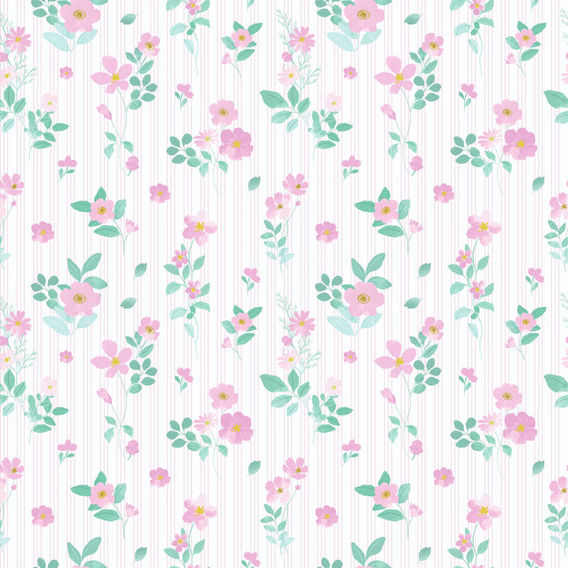 Flowers and Stripes Wallpaper in Candy Pink and Green
