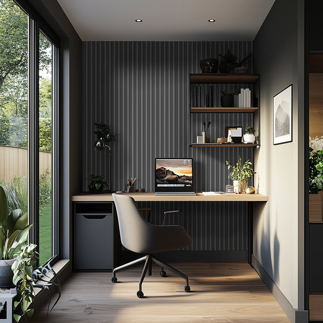 Fluted Panel Wallpaper in Charcoal