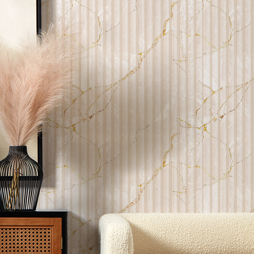 Fluted Marble Panel Wallpaper in Cream