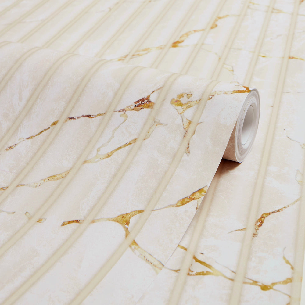 Fluted Marble Panel Wallpaper in Cream