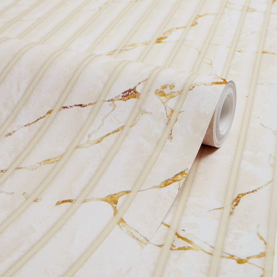 Fluted Marble Panel Wallpaper in Cream