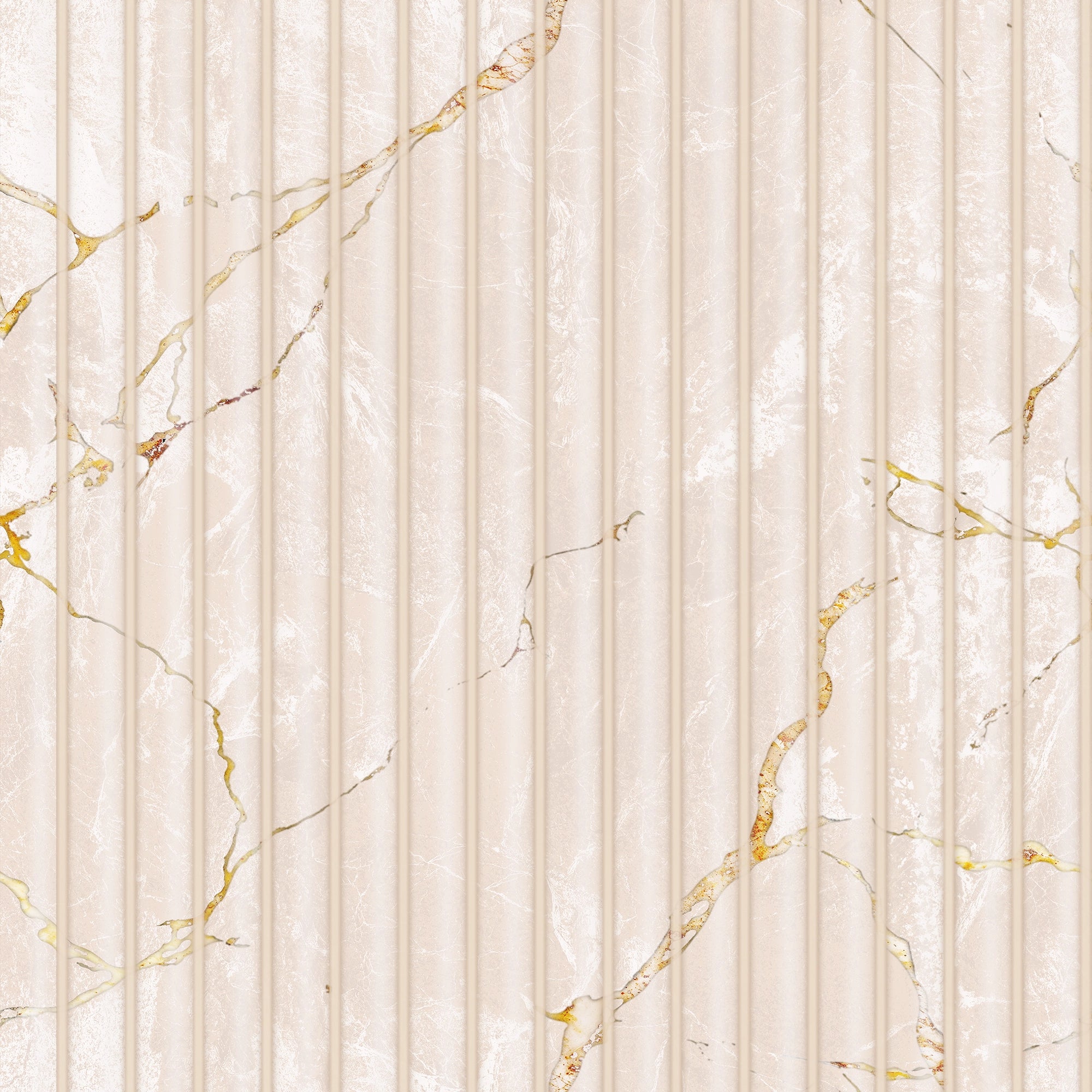Fluted Marble Panel Wallpaper in Cream