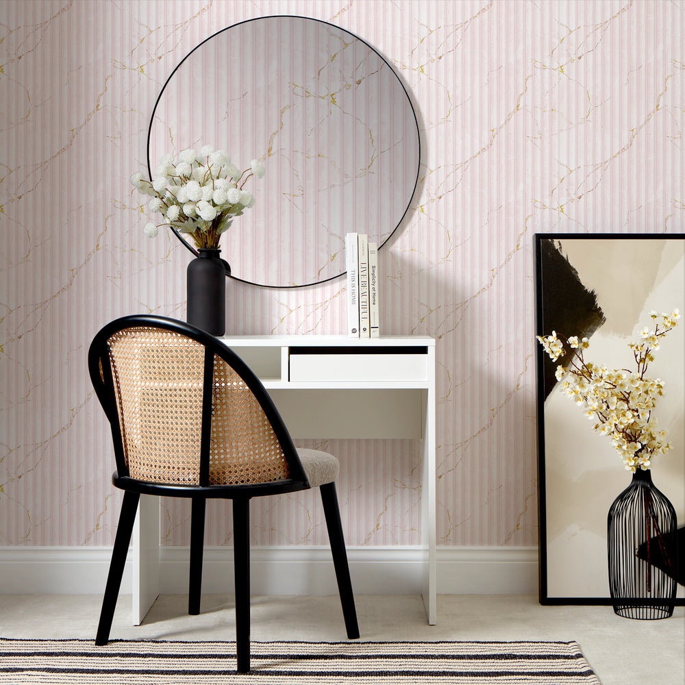Fluted Marble Panel Wallpaper in Pink