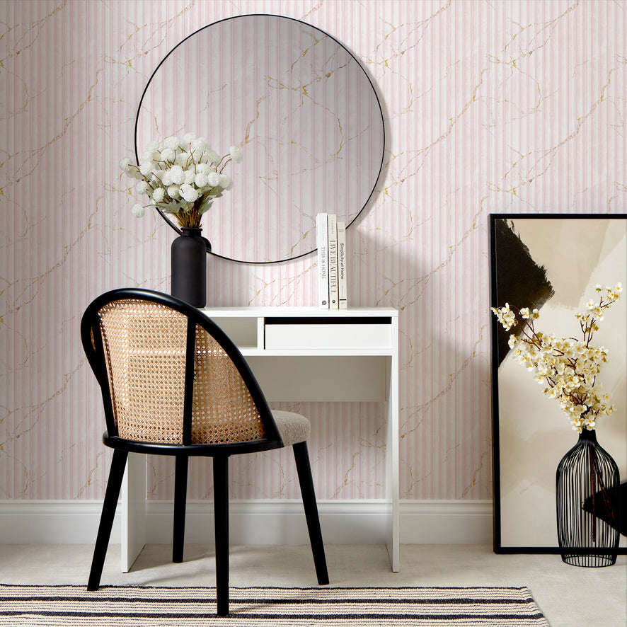 Fluted Marble Panel Wallpaper in Pink