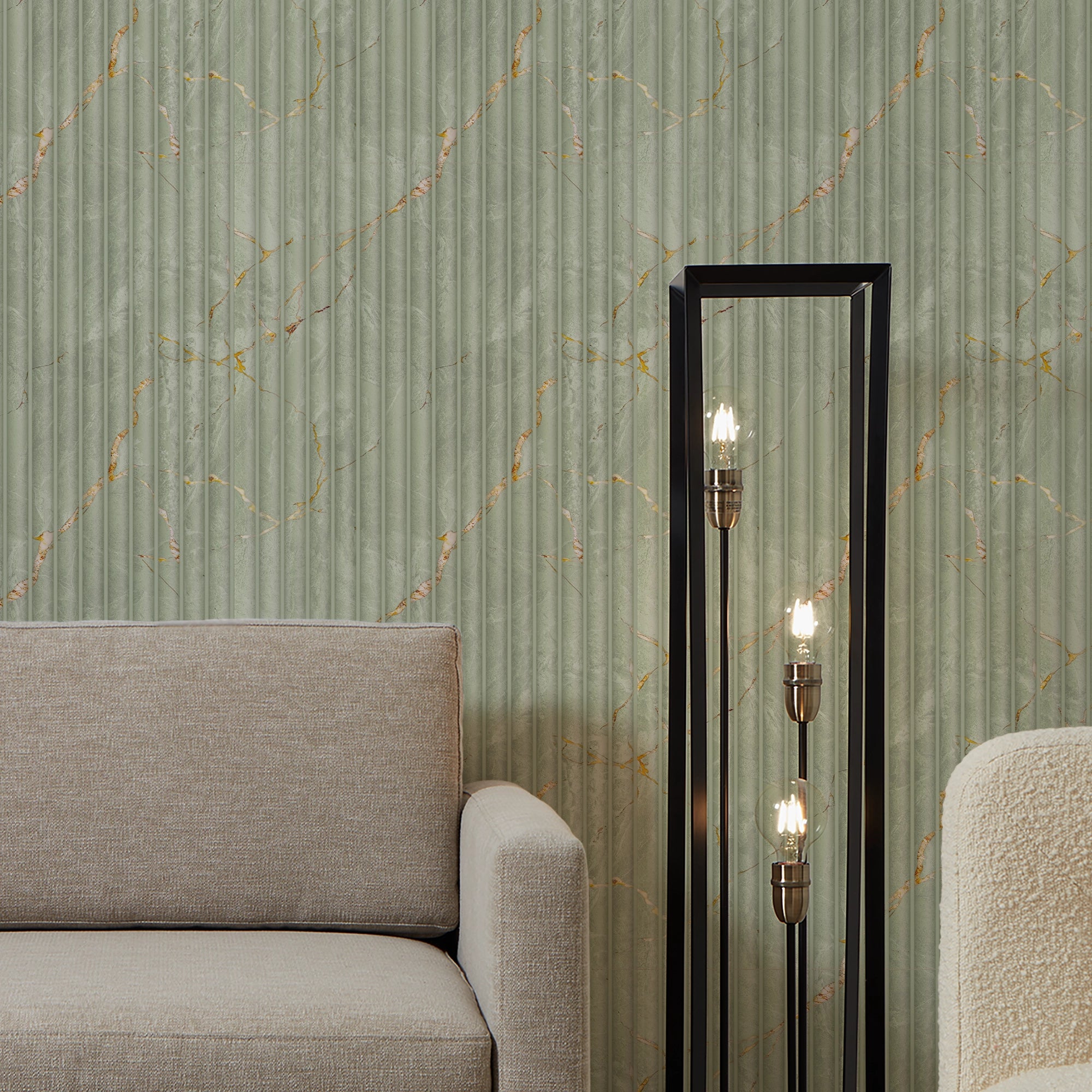 Fluted Marble Panel Wallpaper in Sage