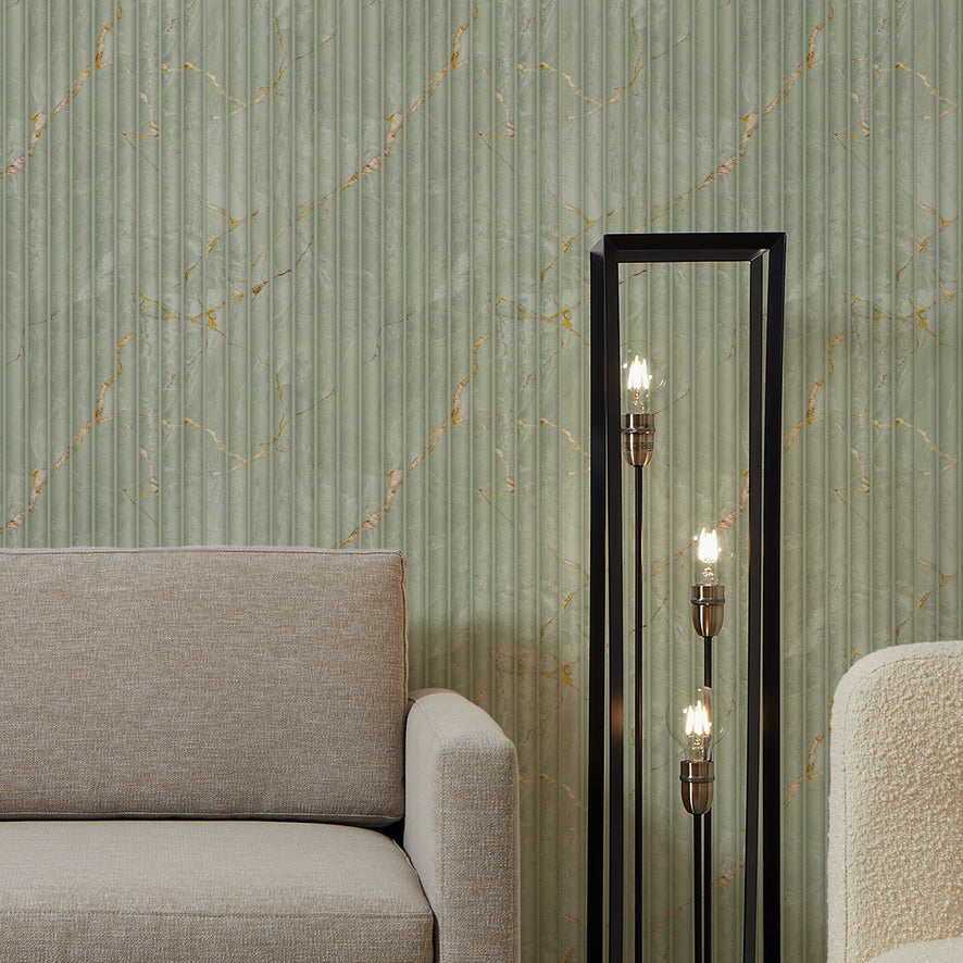 Fluted Marble Panel Wallpaper in Sage