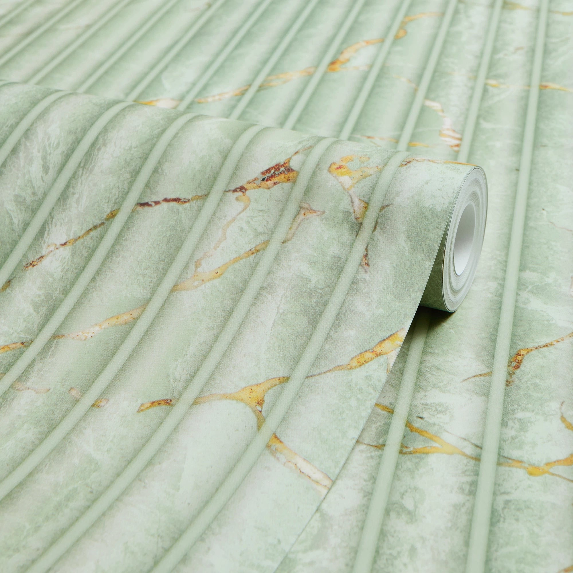 Fluted Marble Panel Wallpaper in Sage
