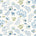 Folk Foliage Wallpaper in Blue and Sage on Cream