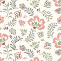 Folk Foliage Wallpaper in Vintage Pink and Sage