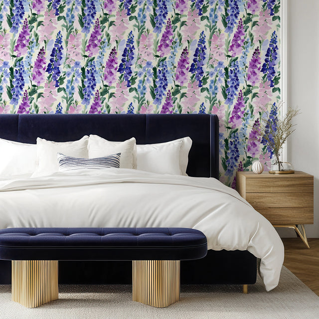 Foxglove Folly Wallpaper in Lilac and Blues