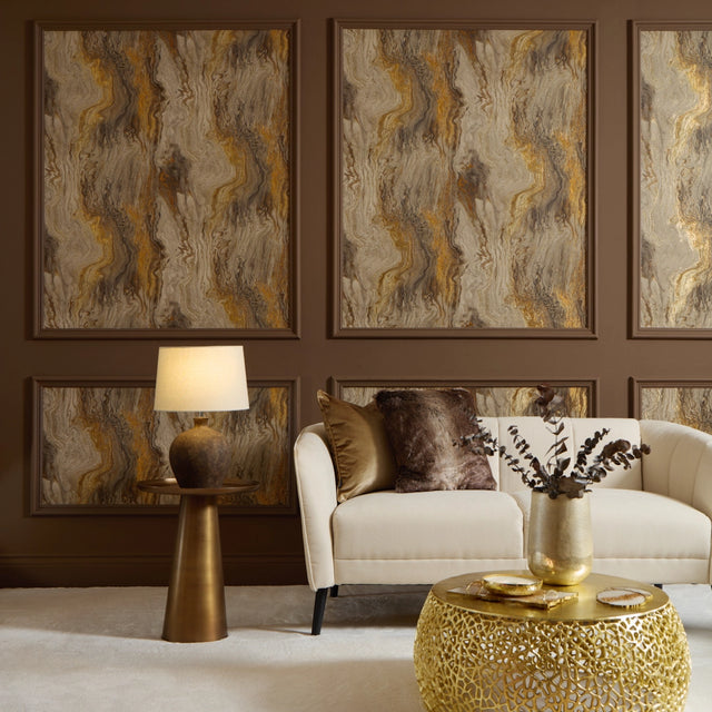 Galaxy Metallic Wallpaper in Taupe and Bright Gold