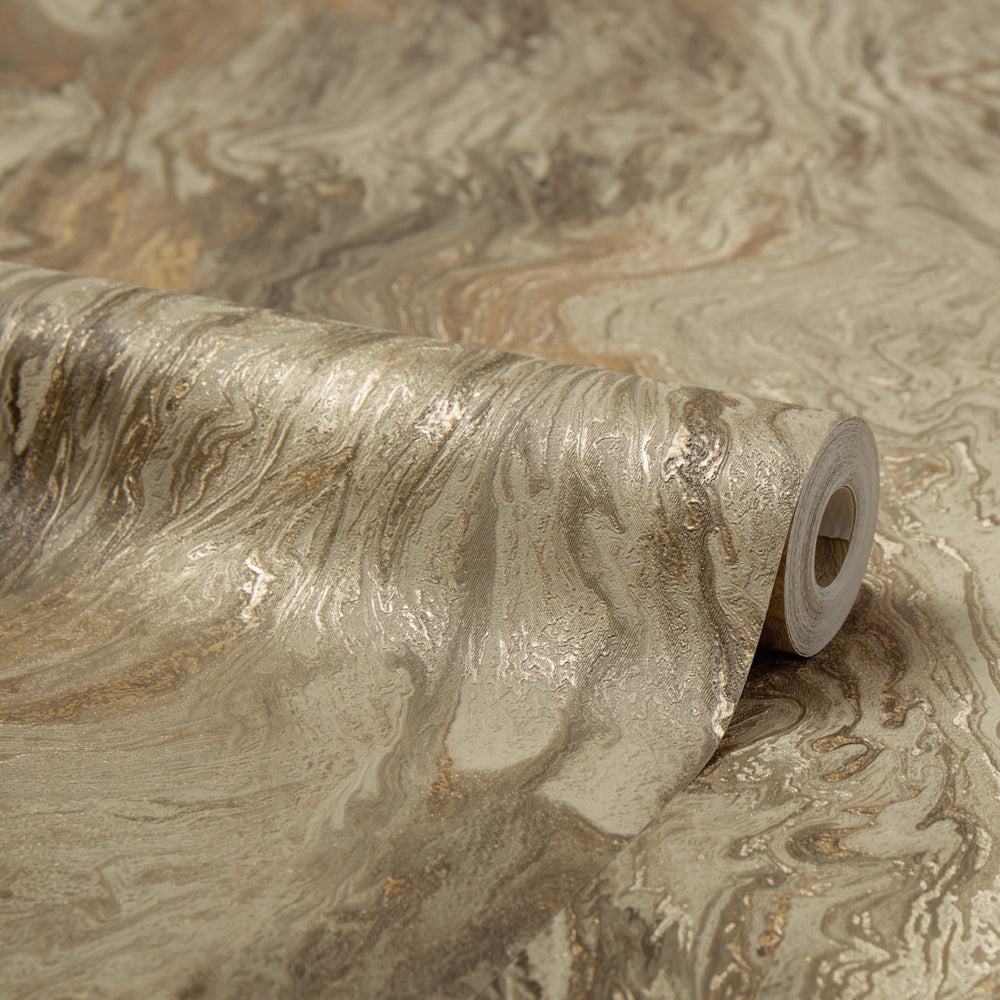 Galaxy Metallic Wallpaper in Warm Grey and Vintage Gold