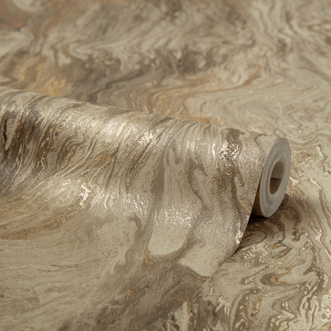 Galaxy Metallic Wallpaper in Warm Grey and Vintage Gold