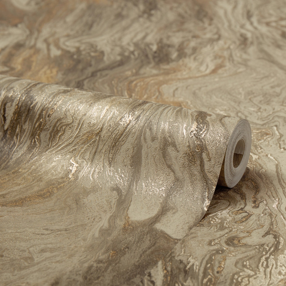 Galaxy Metallic Wallpaper in Warm Grey and Vintage Gold