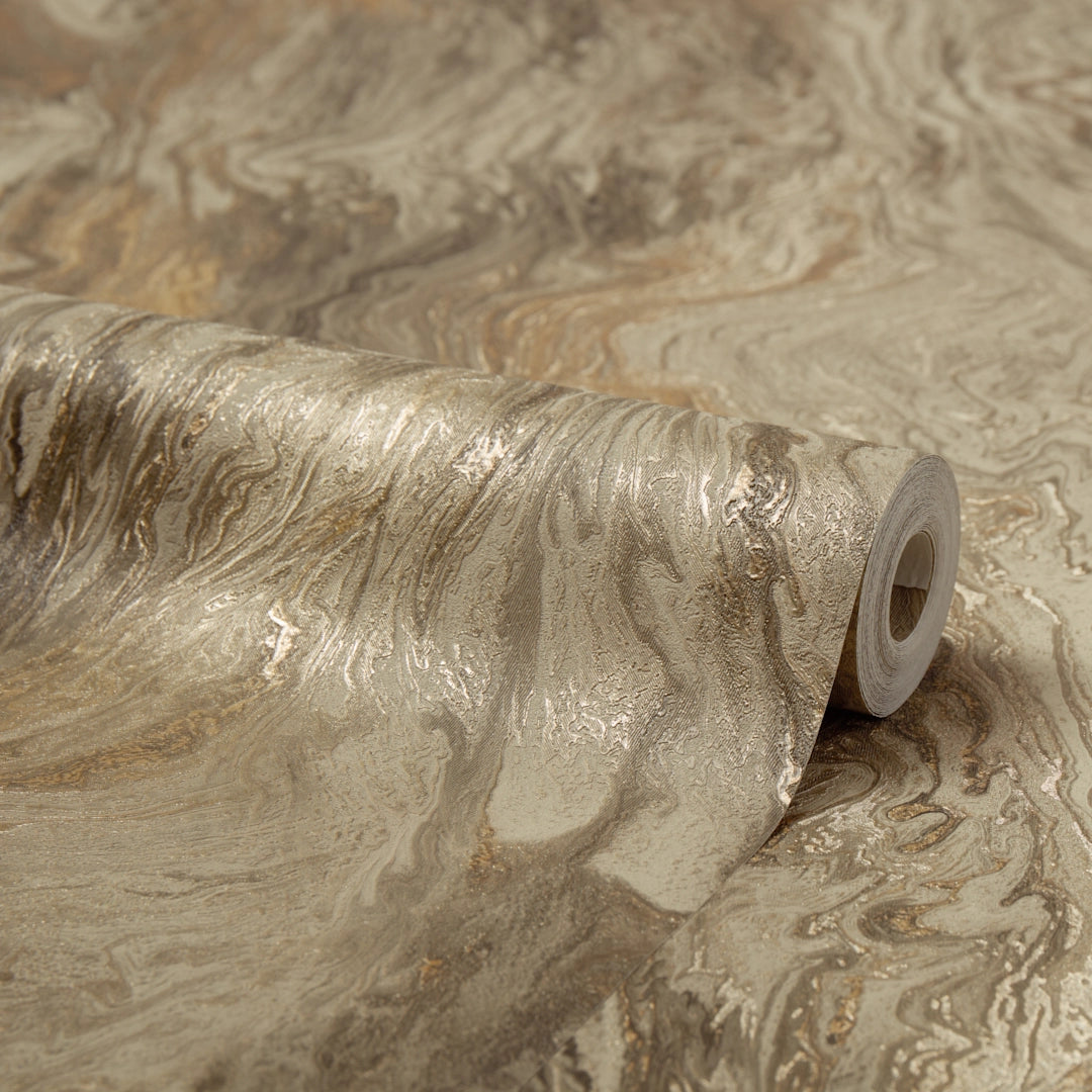 Galaxy Metallic Wallpaper in Warm Grey and Vintage Gold