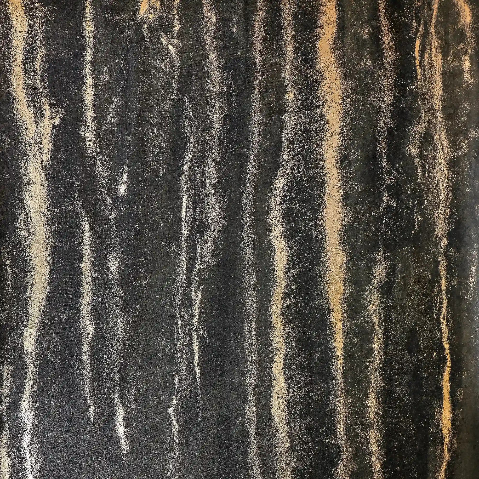 Gold Bark Wallpaper in Charcoal with Gold Foil