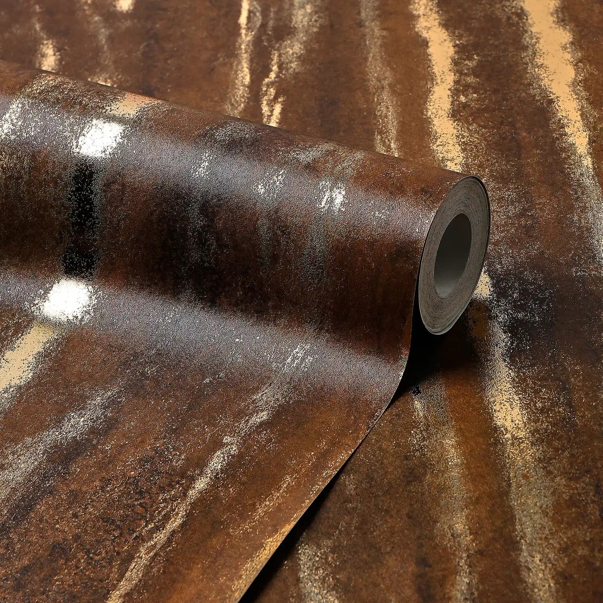 Gold Bark Wallpaper in Chocolate with Gold Foil