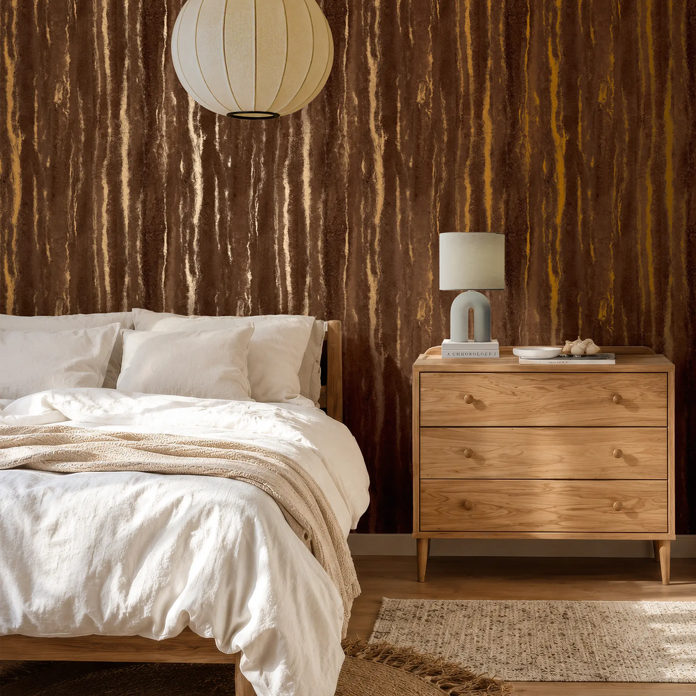 Gold Bark Wallpaper in Chocolate with Gold Foil