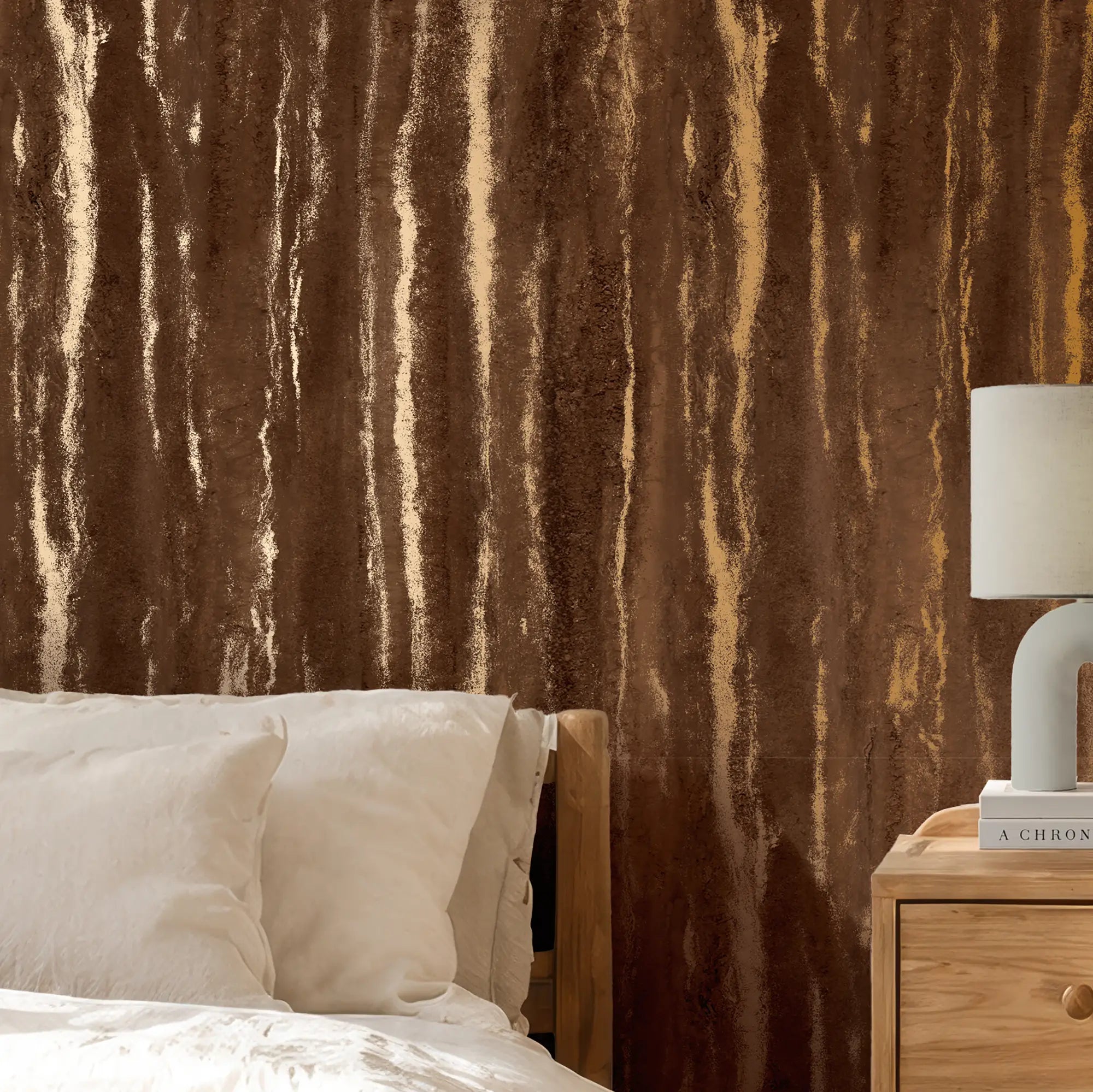 Gold Bark Wallpaper in Chocolate with Gold Foil