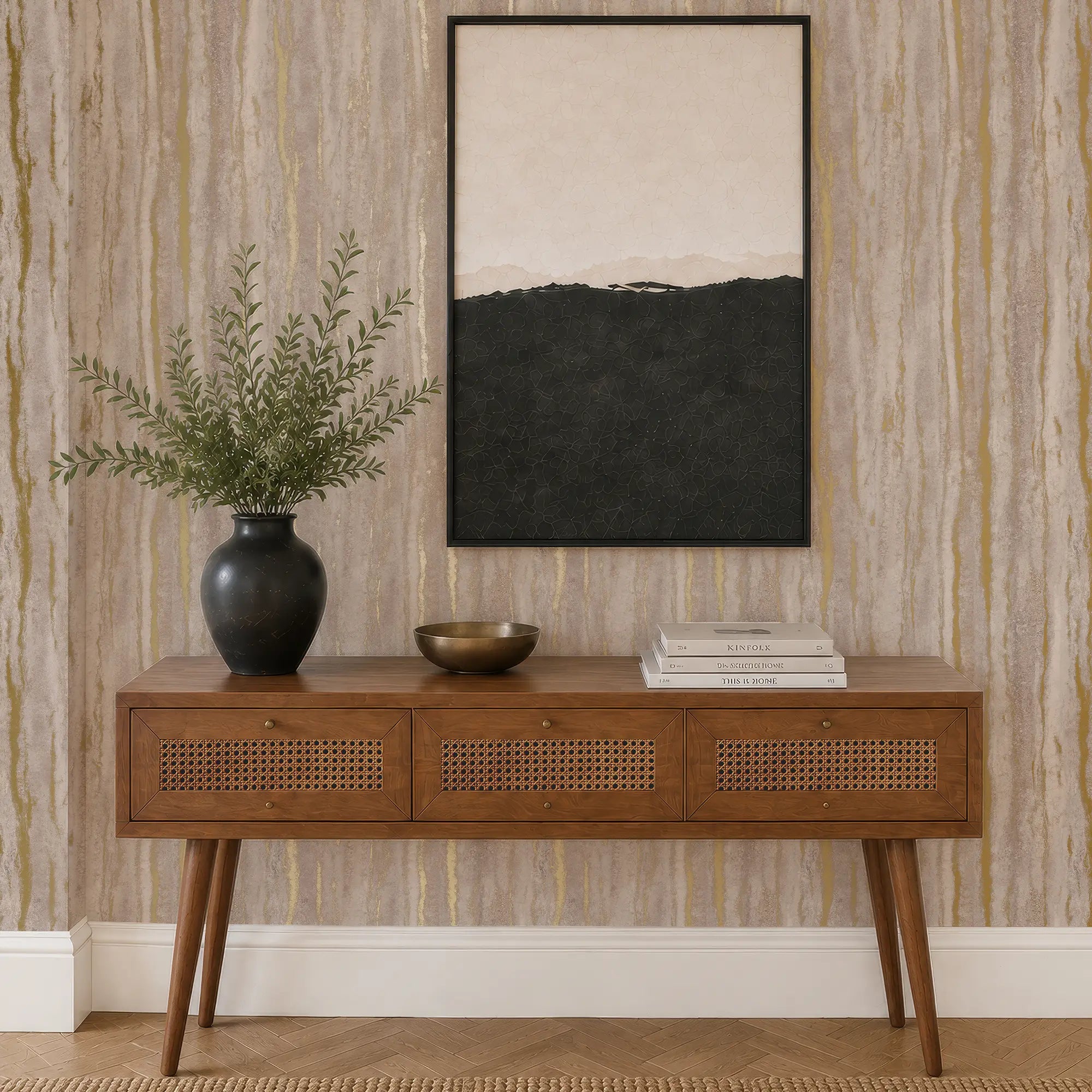 Gold Bark Wallpaper in Latte with Gold Foil