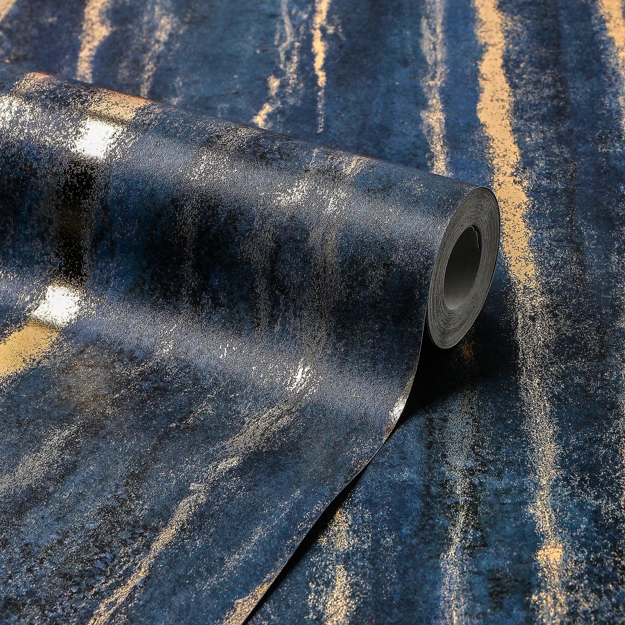 Gold Bark Wallpaper in Navy with Gold Foil