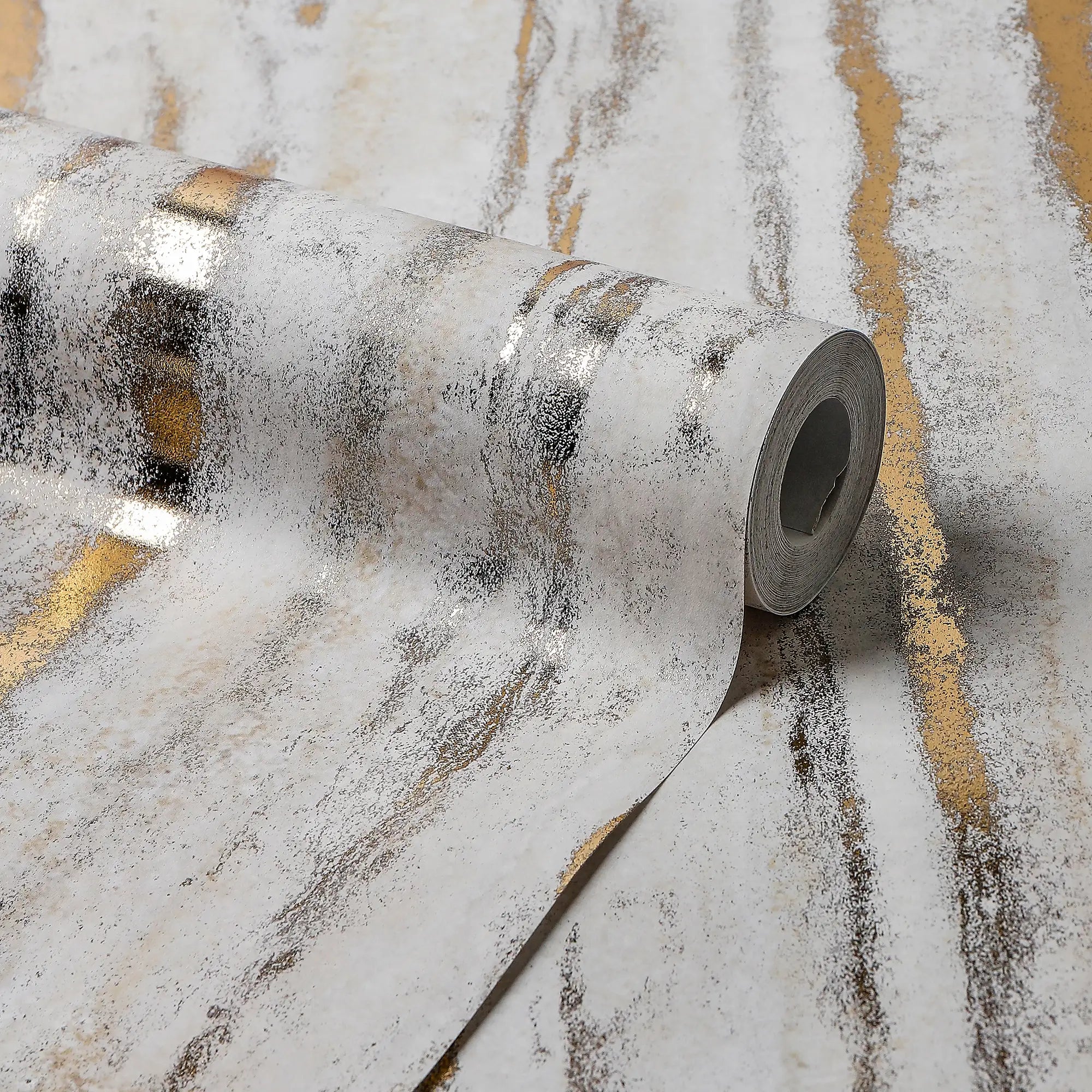 Gold Bark Wallpaper in Neutral with Gold Foil