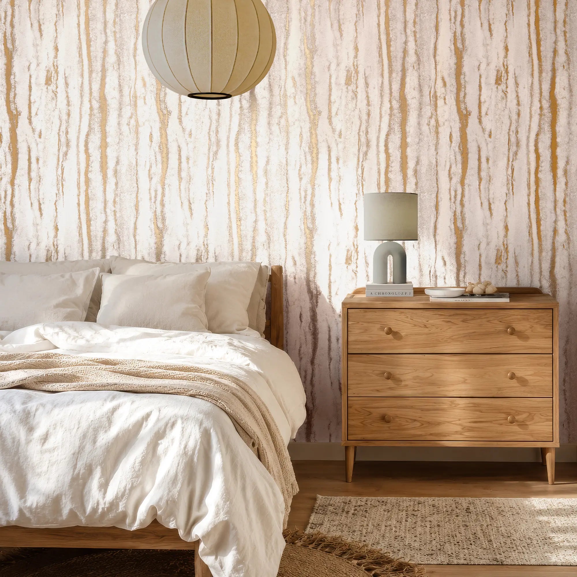 Gold Bark Wallpaper in Neutral with Gold Foil
