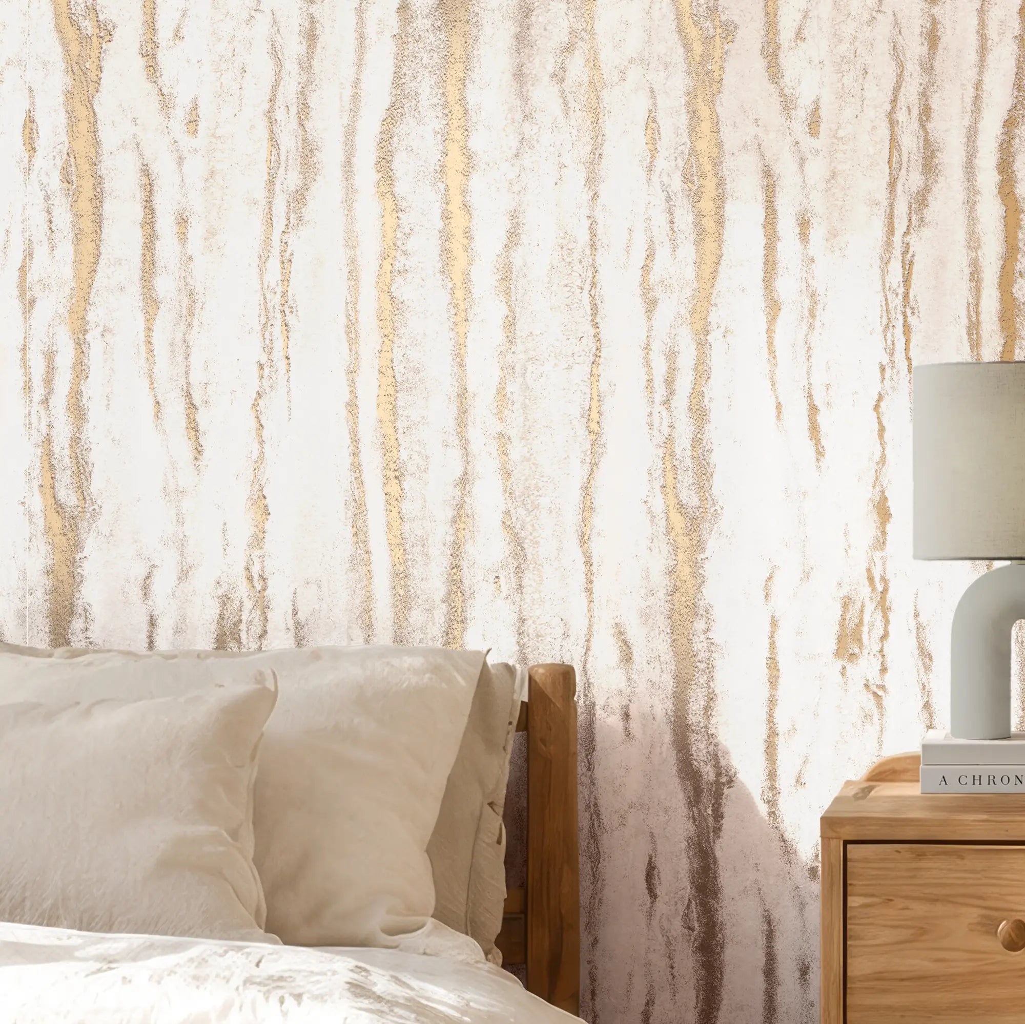 Gold Bark Wallpaper in Neutral with Gold Foil