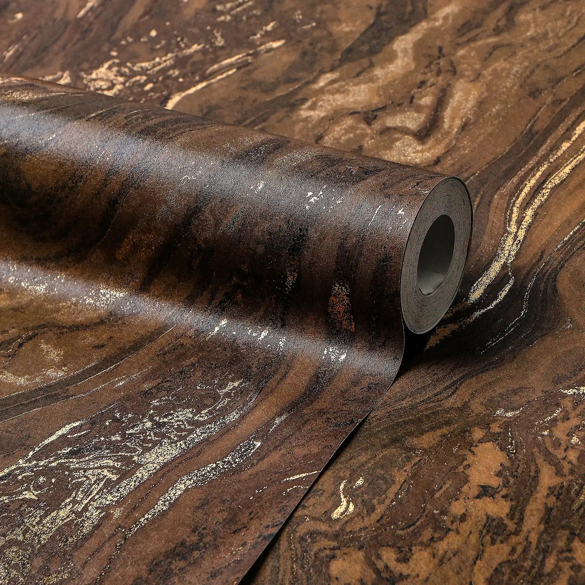 Gold Marble Wallpaper in Chocolate with Gold Foil