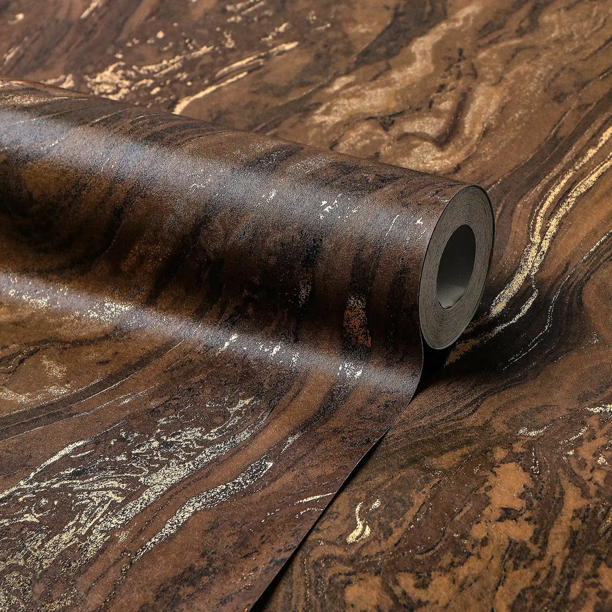 Gold Marble Wallpaper in Chocolate with Gold Foil