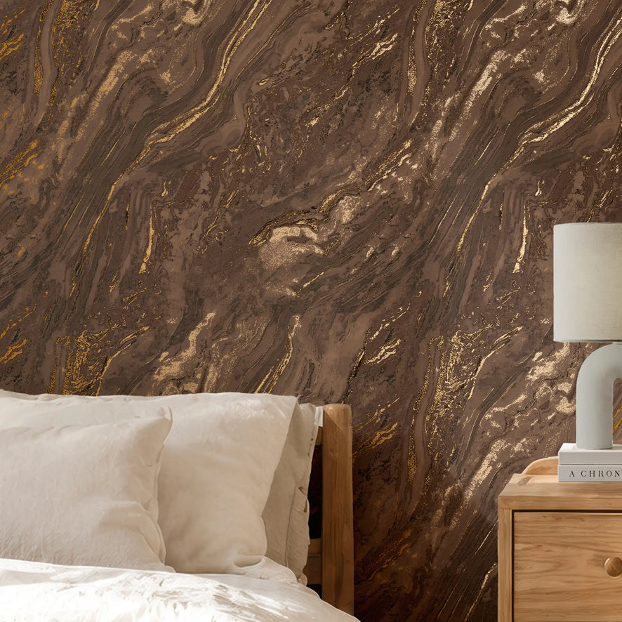 Gold Marble Wallpaper in Chocolate with Gold Foil
