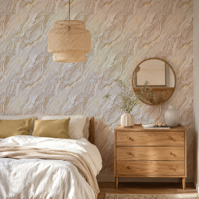Gold Marble Wallpaper in Latte with Gold Foil