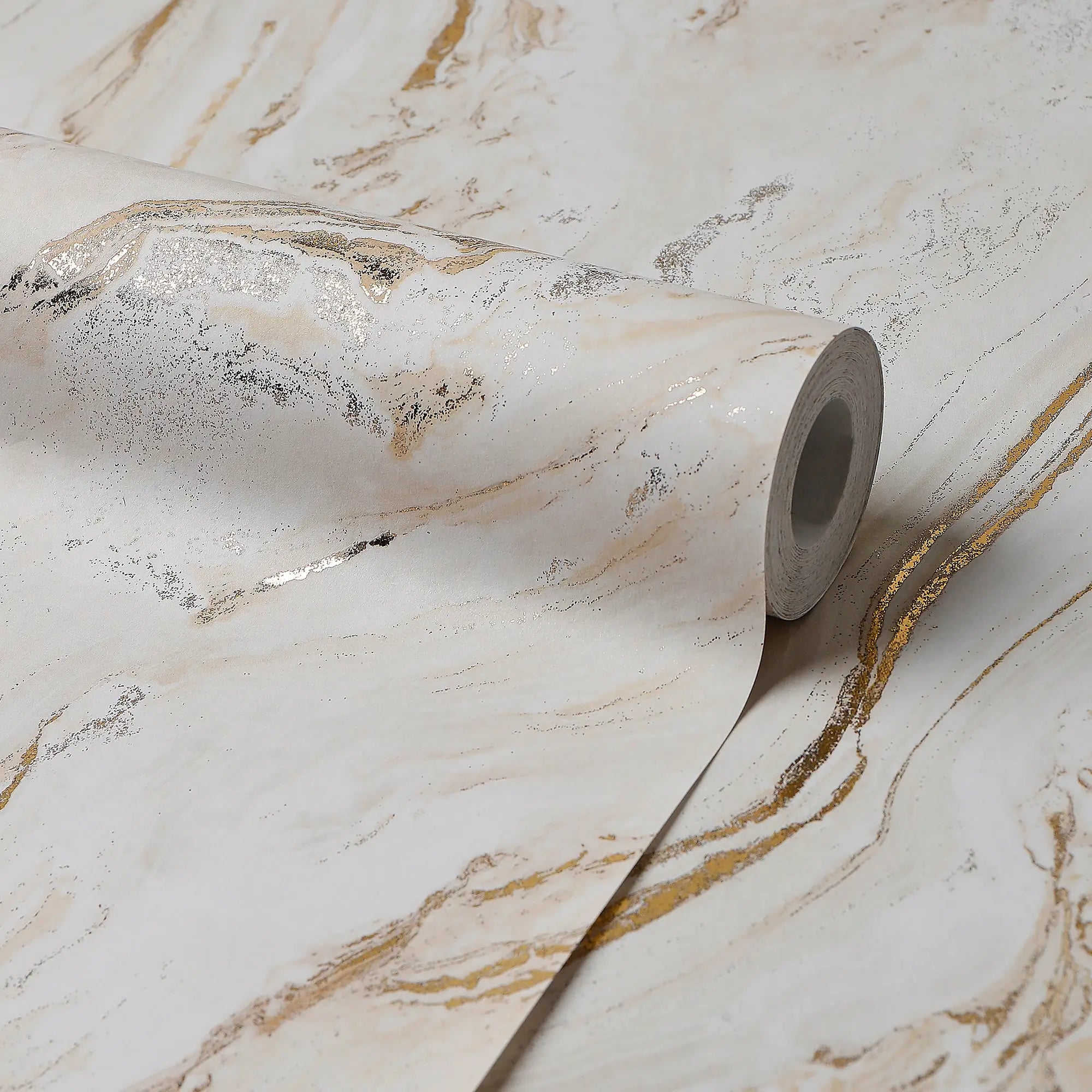 Gold Marble Wallpaper in Neutral with Gold Foil