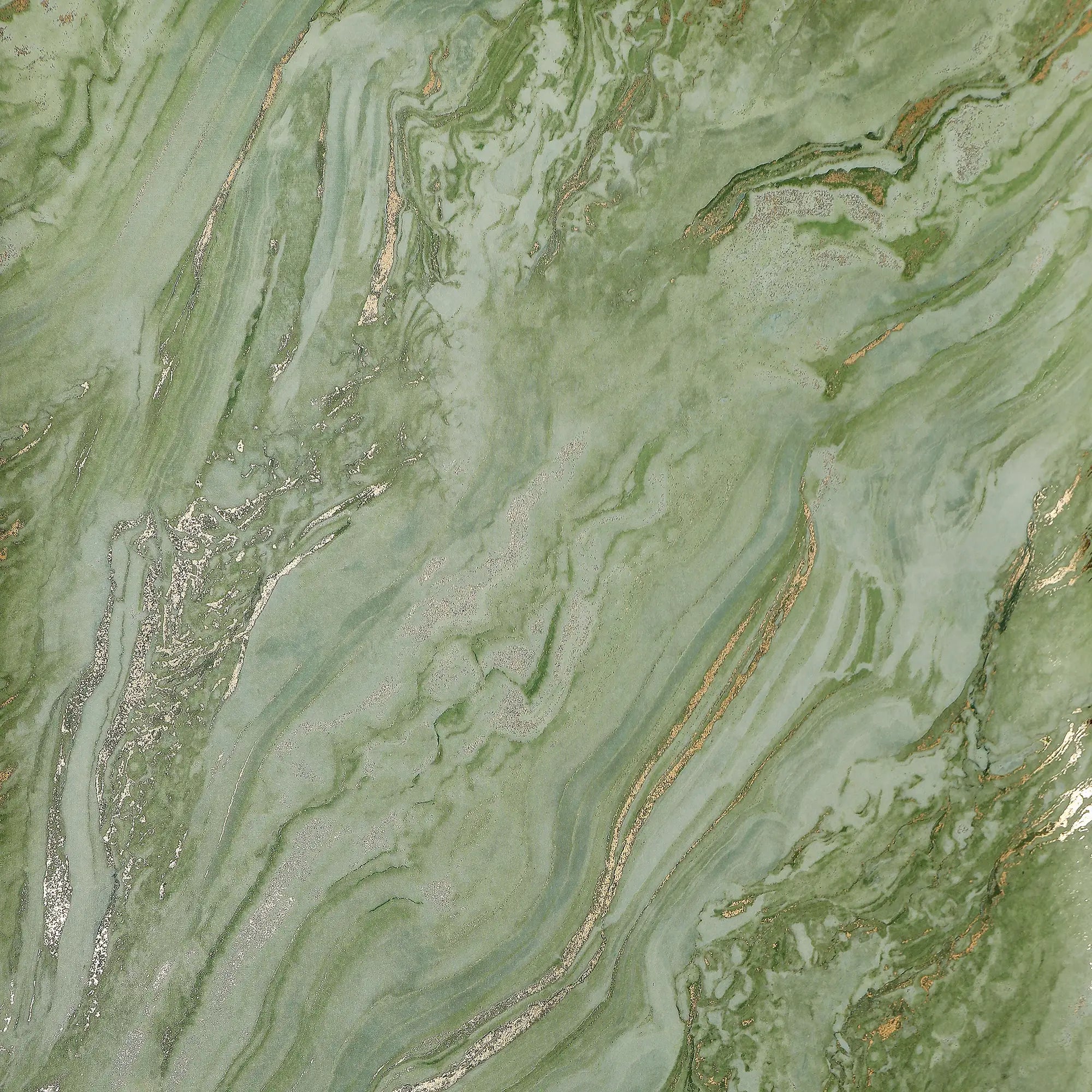 Gold Marble Wallpaper in Sage with Gold Foil