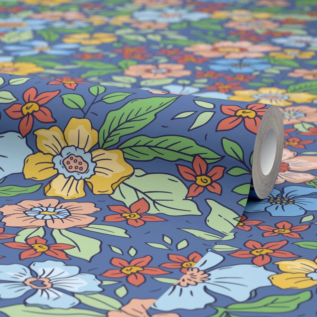 Gorgeous Gardenia Wallpaper in Blue