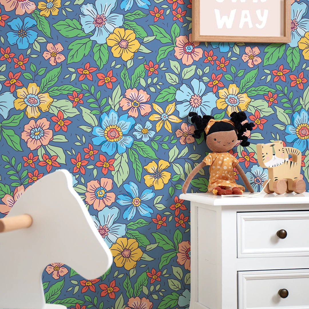 Gorgeous Gardenia Wallpaper in Blue