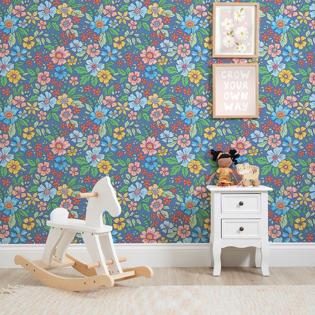Gorgeous Gardenia Wallpaper in Blue
