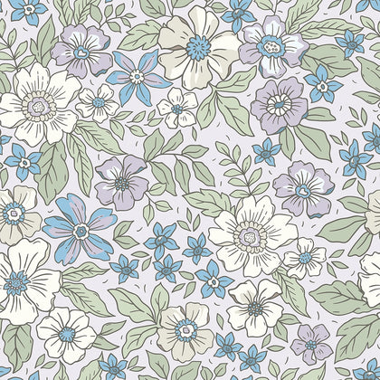 Sample of Gorgeous Gardenia Wallpaper in Soft Lilacs and Sage